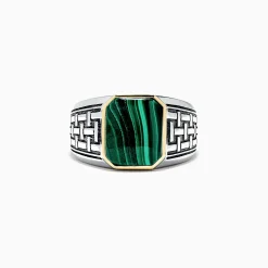 Effy Jewelry Men's Sterling Silver and 14K Yellow Gold Malachite Ring, 6.05 TCW | Mens