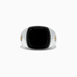 Effy Jewelry Men's Sterling Silver and 18K Yellow Gold Onyx Ring, 5.90 TCW | Mens