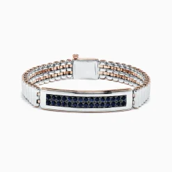Effy Jewelry Men's Sterling Silver and Rose Gold Black Sapphire Bracelet, 4.20 TCW | Mens