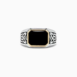 Effy Jewelry Men's Sterling Silver and 14K Yellow Gold Onyx Ring, 3.40 TCW | Mens