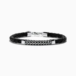 Effy Jewelry Men's Sterling Silver and Leather Braid Bracelet | Mens