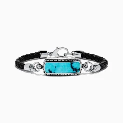 Effy Jewelry Men's Sterling Silver and Leather Turquoise Bracelet, 5.40 TCW | Mens