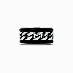 Effy Jewelry Men's Sterling Silver and Leather Chain Link Band Ring | Mens