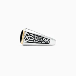 Effy Jewelry Men's Sterling Silver and 14K Yellow Gold Onyx Ring, 3.40 TCW | Mens