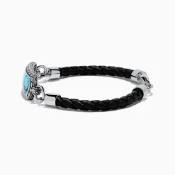 Effy Jewelry Men's Sterling Silver and Leather Turquoise Bracelet, 5.40 TCW | Mens