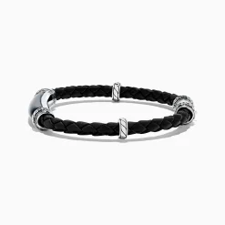 BH Multi Men's Sterling Silver and Leather Onyx Bracelet, 13.00 | Mens