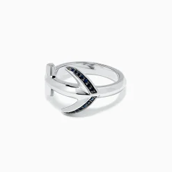 Effy Jewelry Men's Sterling Silver and Black Sapphire Anchor Ring, 0.14 TCW | Mens