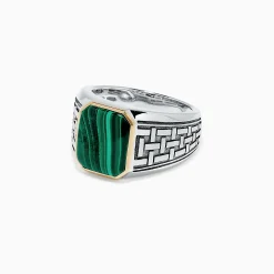 Effy Jewelry Men's Sterling Silver and 14K Yellow Gold Malachite Ring, 6.05 TCW | Mens