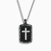 BH Multi Men's Sterling Silver Black Sapphire Cross Dog Tag Pendant, 1.87 TCW | Mens