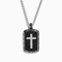 BH Multi Men's Sterling Silver Black Sapphire Cross Dog Tag Pendant, 1.87 TCW | Mens