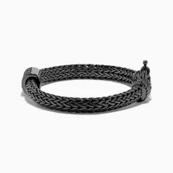 BH Multi Men's Sterling Silver Black Rhodium Braided Chain Blue Sapphire Bracelet 1.40 TCW | Mens
