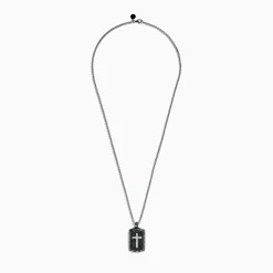 BH Multi Men's Sterling Silver Black Sapphire Cross Dog Tag Pendant, 1.87 TCW | Mens