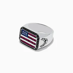 Effy Jewelry Men's Sterling Silver Black Diamond, Ruby, Sapphire Air Force Ring | Mens