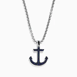 Effy Jewelry Men's Sterling Silver Blue Sapphire Anchor Pendant, 0.52 TCW | Mens