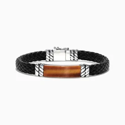 Effy Jewelry Men's Sterling Silver Leather Tiger's Eye Bracelet, 12.00 TCW | Mens
