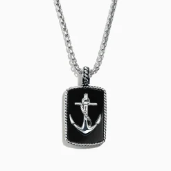 Effy Jewelry Men's Sterling Silver Onyx Anchor Dog Tag Pendant, 18.85 TCW | Mens