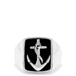 Effy Jewelry Men's Sterling Silver Onyx Anchor Ring, 6.00 TCW | Mens