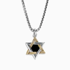 Effy Jewelry Men's Sterling Silver Onyx Star of David Pendant, 0.60 TW | Mens