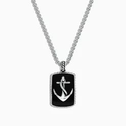 Effy Jewelry Men's Sterling Silver Onyx Anchor Dog Tag Pendant, 18.85 TCW | Mens