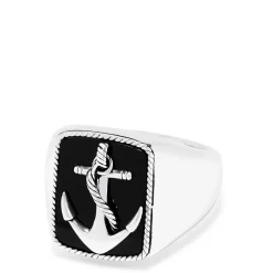 Effy Jewelry Men's Sterling Silver Onyx Anchor Ring, 6.00 TCW | Mens