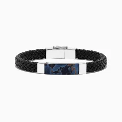 Effy Jewelry Men's Sterling Silver Pietersite Woven Leather Bracelet, 12.50 TCW | Mens