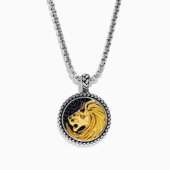 Effy Jewelry Men's Sterling Silver Sapphire and Yellow Gold Plated Lion Pendant | Mens