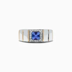 Effy Jewelry Men's Sterling Silver u0026 14K Yellow Gold Tanzanite and Diamond Ring, 1.18 TCW | Mens