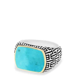 Effy Jewelry Men's Sterling Silver u0026 18K Gold Accented Turquoise Ring, 2.65 TCW | Mens