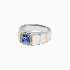 Effy Jewelry Men's Sterling Silver u0026 14K Yellow Gold Tanzanite and Diamond Ring, 1.18 TCW | Mens