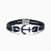 Effy Jewelry Men's Sterling Silver Woven Leather Sapphire Anchor Bracelet, 0.52 TCW | Mens