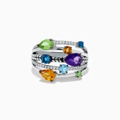 Effy Jewelry Mosaic 925 Sterling Silver Multi Gemstone and Diamond Ring | Rings
