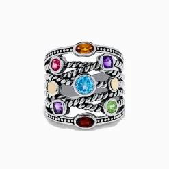 Effy Jewelry Mosaic 925 Sterling Silver u0026 18K Yellow Gold Multi Color Gemstone Ring | Rings