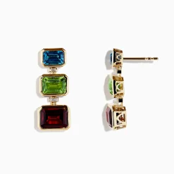 Effy Jewelry Mosaic 14K Yellow Gold Blue Topaz, Garnet, Peridot u0026 Diamond Earrings | Earrings