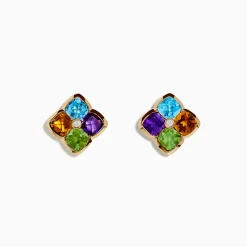 Effy Jewelry Mosaic 14K Yellow Gold Multi Color Gemstones and Diamond Earrings | Earrings