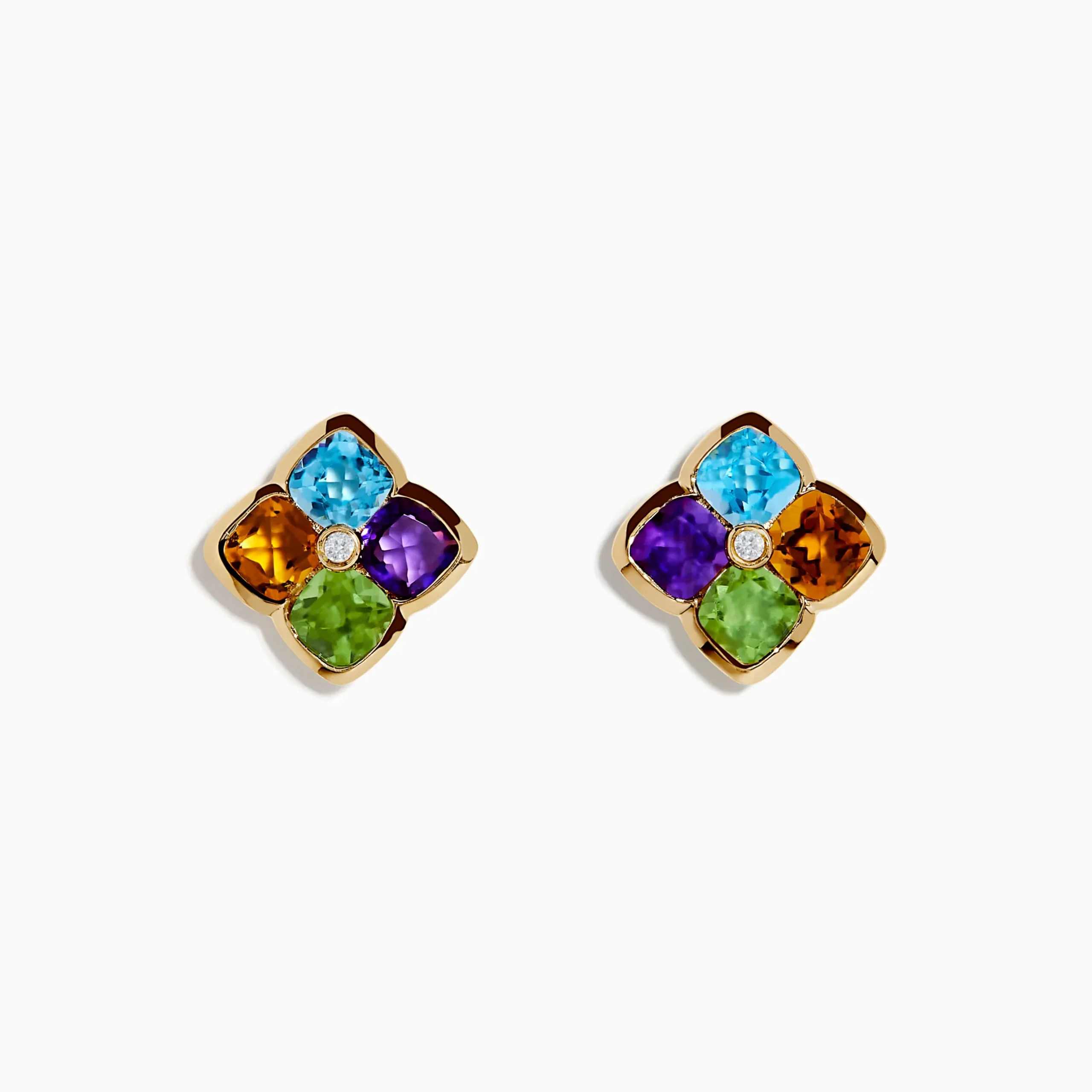 Effy Jewelry Mosaic 14K Yellow Gold Multi Color Gemstones and Diamond Earrings | Earrings