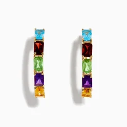 Effy Jewelry Mosaic 14K Yellow Gold Multi Color Gemstone Hoop Earrings | Earrings