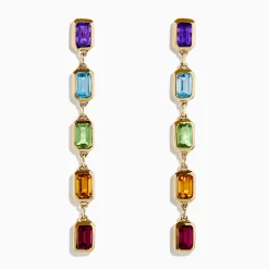 Effy Jewelry Mosaic 14K Yellow Gold Multi Color Linear Drop Earrings | Earrings