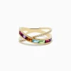 BH Multi Mosaic 14K Yellow Gold Multi Stone and Diamond Crossover Ring | Rings
