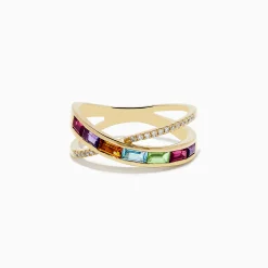 BH Multi Mosaic 14K Yellow Gold Multi Stone and Diamond Crossover Ring | Rings