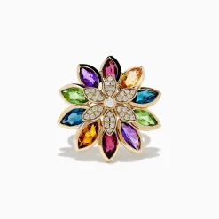 Effy Jewelry Mosaic 14K Yellow Gold Multi Stone and Diamond Flower Ring | Rings