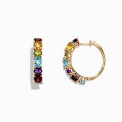 Effy Jewelry Mosaic 14K Yellow Gold Multi Gemstone Hoop Earrings, 4.05 TCW | Earrings