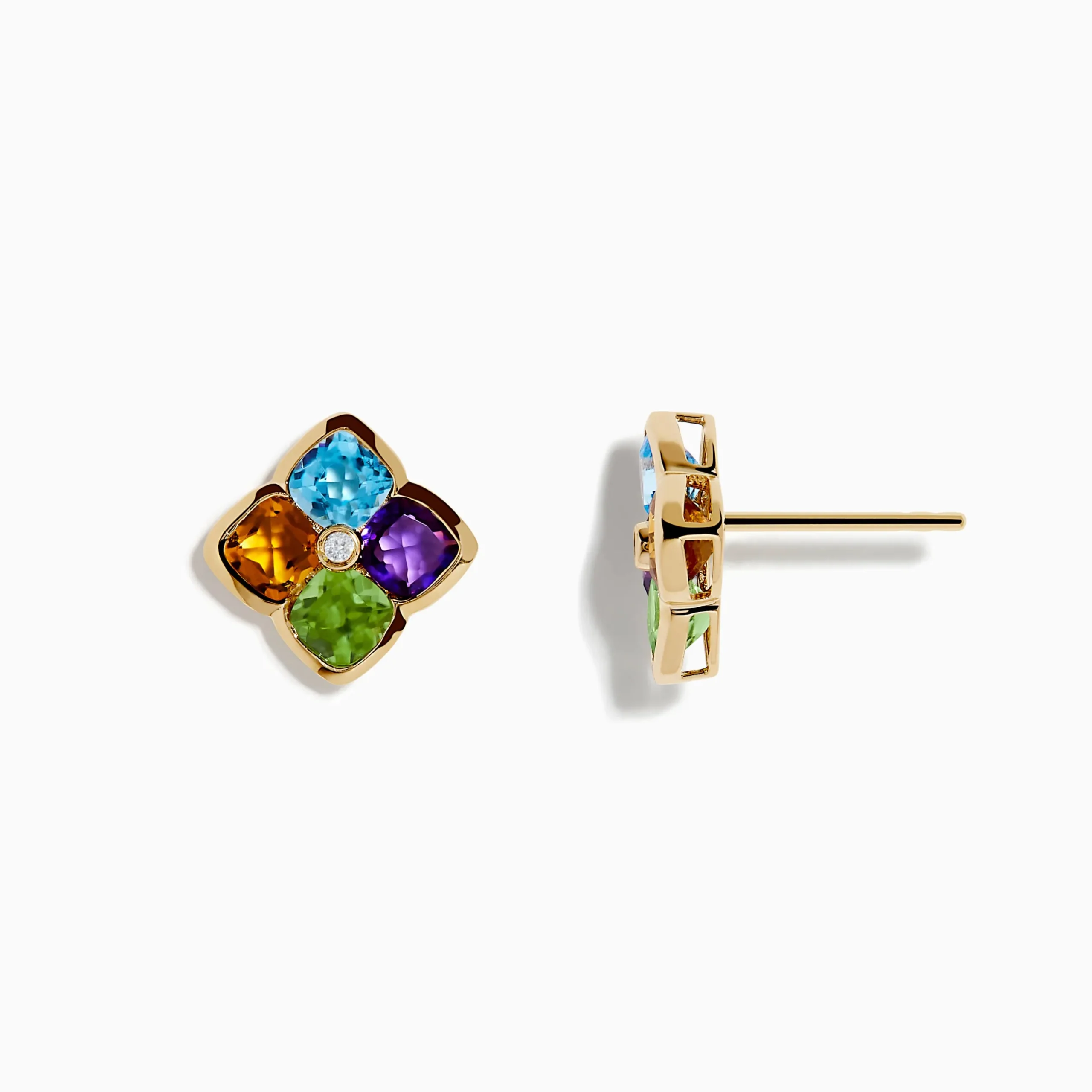 Effy Jewelry Mosaic 14K Yellow Gold Multi Color Gemstones and Diamond Earrings | Earrings