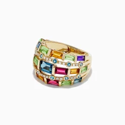 BH Multi Mosaic 14K Yellow Gold Multi Gemstone and Diamond Ring, 3.90 TCW | Rings