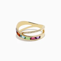 BH Multi Mosaic 14K Yellow Gold Multi Stone and Diamond Crossover Ring | Rings