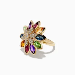 Effy Jewelry Mosaic 14K Yellow Gold Multi Stone and Diamond Flower Ring | Rings