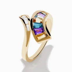 Effy Jewelry Mosaic 14K Yellow Gold Multi Color Gemstone and Diamond Bypass Ring | Rings