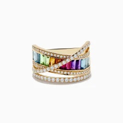 Effy Jewelry Mosaic 14K Yellow Gold Semi Precious and Diamond Crossover Ring | Rings