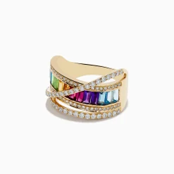 Effy Jewelry Mosaic 14K Yellow Gold Semi Precious and Diamond Crossover Ring | Rings