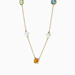 Effy Jewelry Mosaic 14K Yellow Multi Color Gemstone and Fresh Water Pearl Station Necklace | Necklaces & Pendants