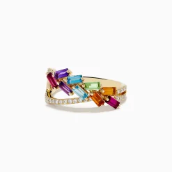 BH Multi Mosaic Mix 14K Yellow Gold Stones and Diamond Crossover Ring | Rings